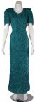 Short Sleeved Silk Formal Evening Dress with Back Slit in Jade Green